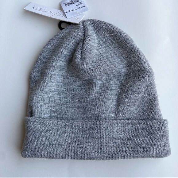 Sole Society Grey Metallic Slouchy Knit Beanie Hat - Picture 1 of 9